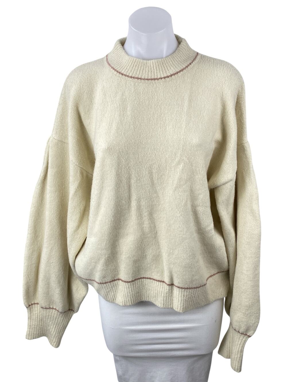 Fox + Hawk Women's Cream Long Sleeve Mock Neck Knit Relaxed Sweater Top Size M